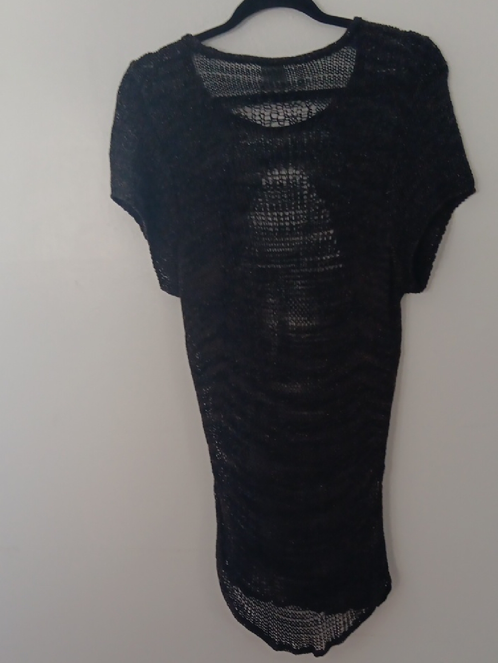 Helmut Lang Black Sheer Crochet Knit Top With Metallic Thread #3732 - Picture 6 of 7